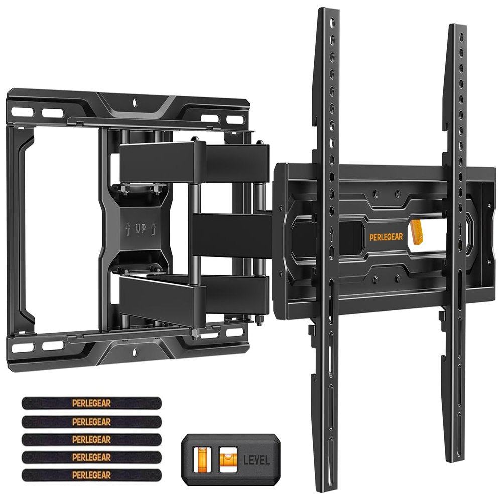 Perlegear Full Motion TV Mount for 26-74 inch TVs, Height Adjustable Pre-Assembled TV Wall Mount with Dual Articulating Arms, Tool-Free Tilt, Swivel, Fits 16 Studs, 99 lbs, Max VESA 400x400mm, PGMF21