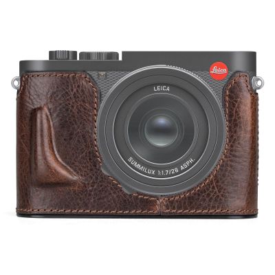 MUZIRI KINOKOO Case for Leica Q3 Q3 43, Top Layer Genuine Leather Leica Q3/Q3 43 Protective Half Case Premium Version - with Bottom Hole for Instant Battery and Memory Card Access - Coffee
