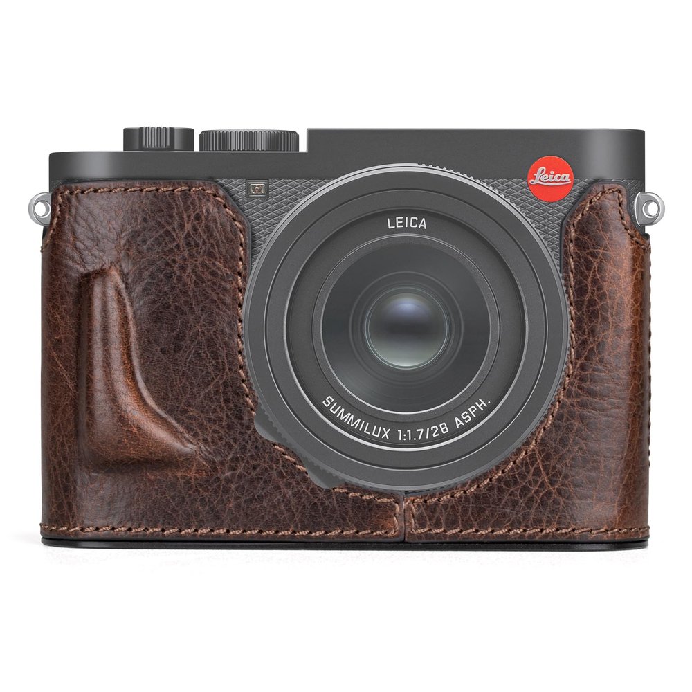 MUZIRI KINOKOO Case for Leica Q3 Q3 43, Top Layer Genuine Leather Leica Q3/Q3 43 Protective Half Case Premium Version - with Bottom Hole for Instant Battery and Memory Card Access - Coffee