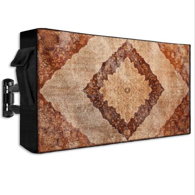 FALABON88 Outdoor TV Cover 50 Inch, Weatherproof Waterproof Vintage Geometric Boho Outside TV Covers with Zipper Flap, Monaco Brown Floral 600D TV Enclosure Protector for Outside Flat Screen TV