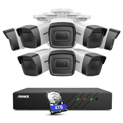 ANNKE 8 Channel 5MP PoE Security Camera System 4TB, 8 x Outdoor Commercial PoE IP Cameras with One-Way Audio, H.265+ 8MP NVR, Smart Playback, 100ft EXIR Night Vision, IP67 Waterproof, Motion Detection