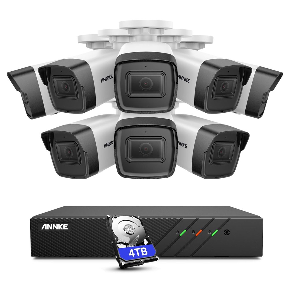 ANNKE 8 Channel 5MP PoE Security Camera System 4TB, 8 x Outdoor Commercial PoE IP Cameras with One-Way Audio, H.265+ 8MP NVR, Smart Playback, 100ft EXIR Night Vision, IP67 Waterproof, Motion Detection