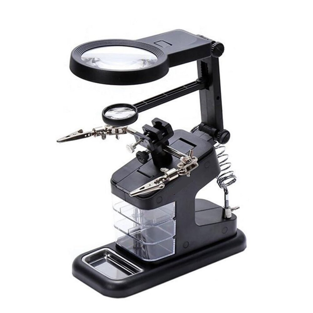 Joebo Microscope Kit 3X 25X 4.5X Metal Desktop Table Light Microscope Lens Adapters (Color : Black)