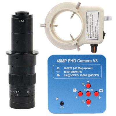 1080P 48MP HDMI USB Industrial Electronic Digital Microscope Camera For 180X C-Mount Lens Whit 56-LED Adjustable Ring Light