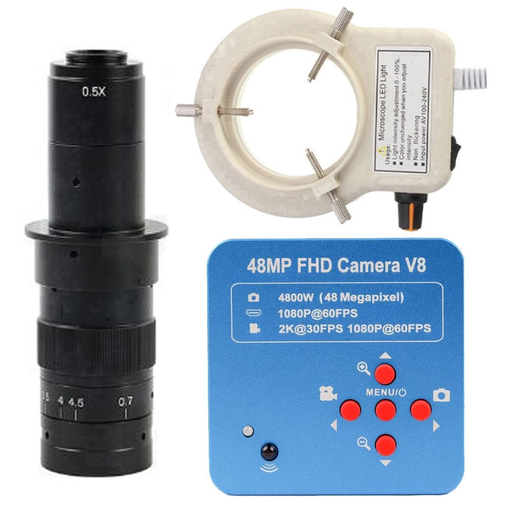 1080P 48MP HDMI USB Industrial Electronic Digital Microscope Camera For 180X C-Mount Lens Whit 56-LED Adjustable Ring Light