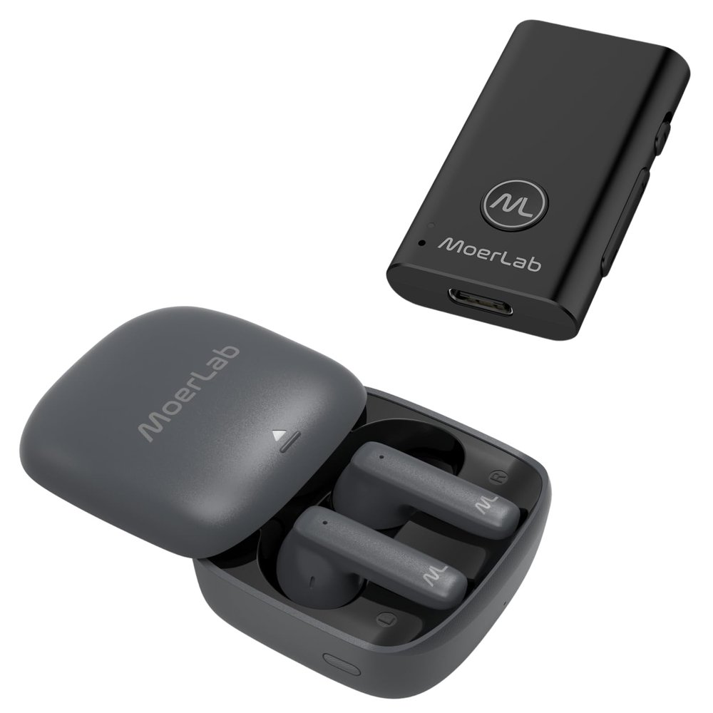 MoerDuo Bluetooth 5.3 Auracast Audio Transceiver Bundle with hearClear Bluetooth Auracast Wireless Earbuds