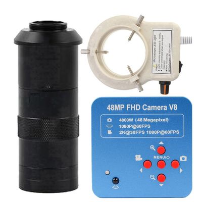1080P 48MP HDMI USB Industrial Electronic Digital Microscope Camera For 100X C-Mount Lens Whit 56-LED Adjustable Ring Light