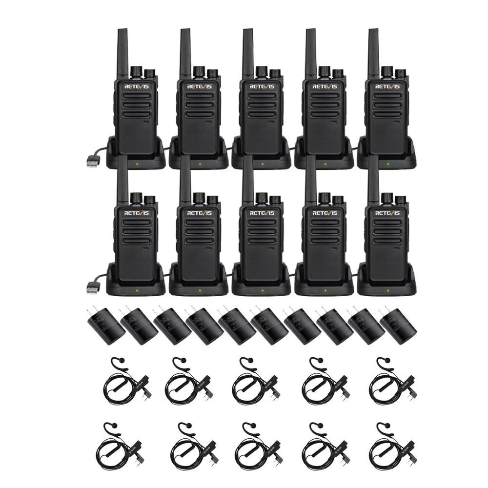 Retevis RT68 Walkie Talkie(10 Pack) Bundle with Earpiece(10 Pack),2 Way Radios Rechargeable with USB Charging Base and Adapter,Retevis G-Type Walkie Talkie Earpiece with Mic