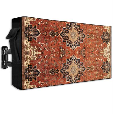FALABON88 Outdoor TV Cover 75 Inch, Weatherproof Waterproof Brown Geometric Flowers Outside TV Covers with Zipper Flap, Retro Turkish Pattern 600D TV Enclosure Protector for Outside Flat Screen TV
