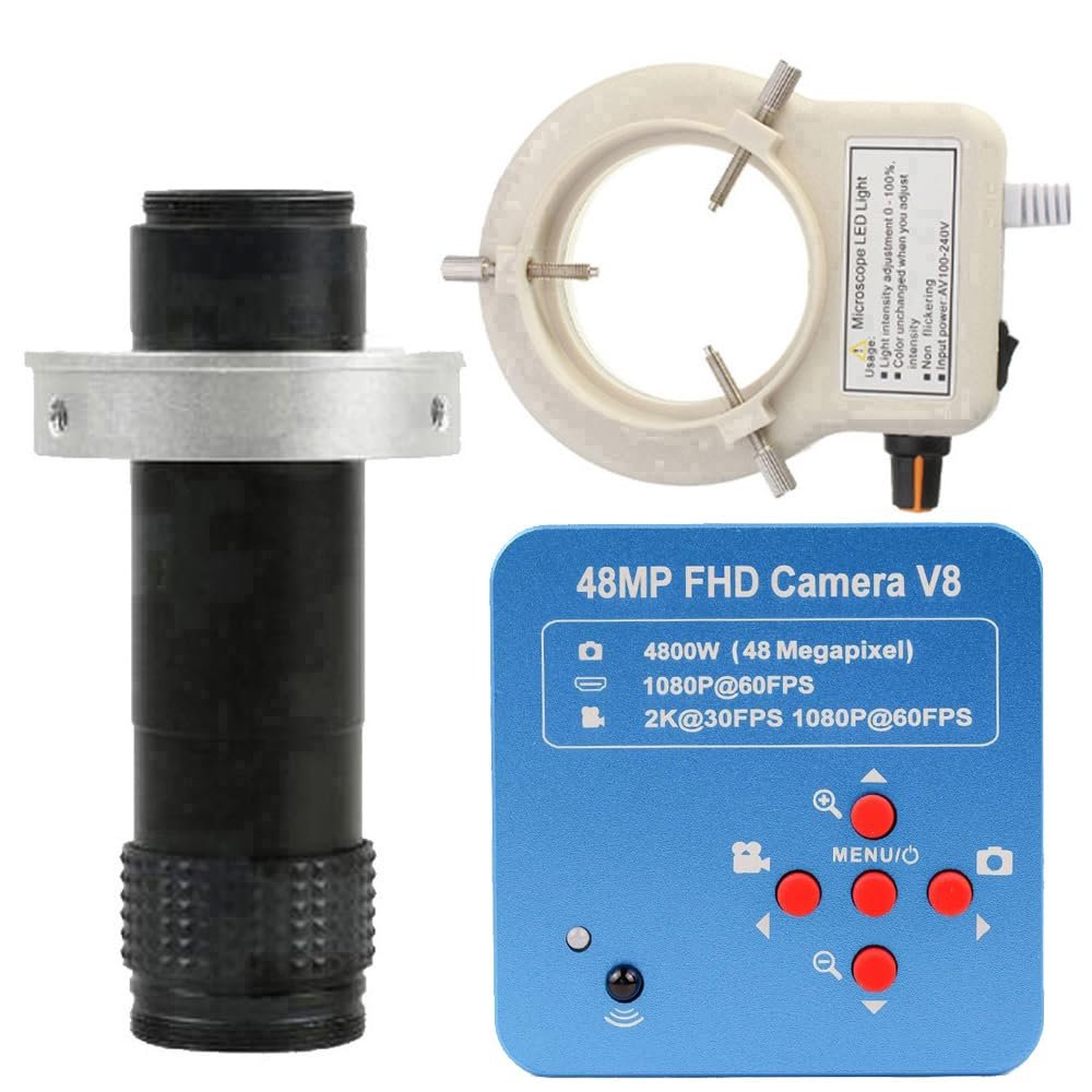 1080P 48MP HDMI USB Industrial Electronic Digital Microscope Camera For 120X C-Mount Lens Whit 56-LED Adjustable Ring Light