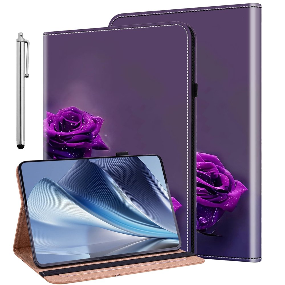 ALILANG Case for Samsung Galaxy Tab S7 FE 12.4 Inch Case 2021 (SM-T730/T736) with Stylus, Shockproof Folding Stand Cover for Galaxy Tab S7 FE Case-Purple Rose