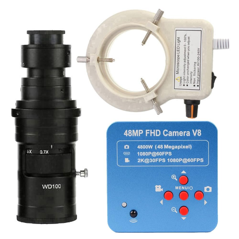 1080P 48MP HDMI USB Industrial Electronic Digital Microscope Camera For 200X C-Mount Lens Whit 56-LED Adjustable Ring Light