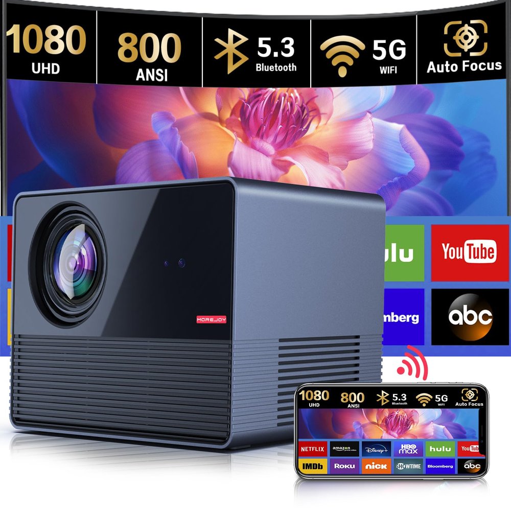 [Auto Focus/4K Support] FHD 1080P Projector 800 ANSI Cube Max 5G WiFi Bluetooth Outdoor Full-Sealed Enclosure Smart Home Movie Cinema Sports Game Karaoke Ready 20W Bass ZOOM Work w/ iOS Andrioid Cast