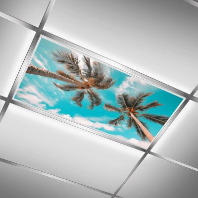 2PCS Fluorescent Light Covers for Classroom Ceiling - Magnetic Filters for School, Home, Office Drop Ceiling Lamp Decor 4x2Feet (Palm)