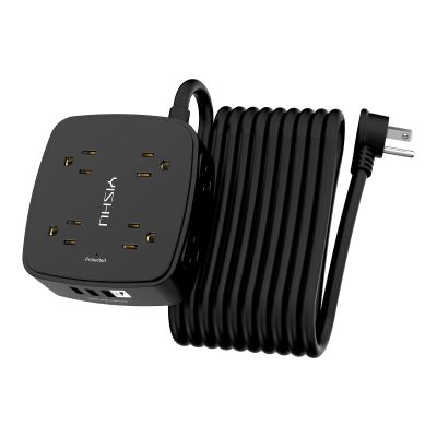 20 Ft Surge Protector Power Strip - 8 Widely Outlets with 4 USB Ports, 3 Side Outlet Extender with 20 Feet Extension Cord, Flat Plug, Wall Mount, Desk USB Charging Station, ETL, Black