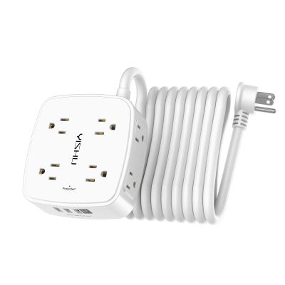 15 Ft Surge Protector Power Strip - 8 Widely Outlets with 4 USB Ports, 3 Side Outlet Extender with 15 Feet Extension Cord, Flat Plug, Wall Mount, Desk USB Charging Station, ETL, White