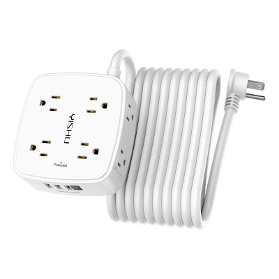 20 Ft Surge Protector Power Strip - 8 Widely Outlets with 4 USB Ports, 3 Side Outlet Extender with 20 Feet Extension Cord, Flat Plug, Wall Mount, Desk USB Charging Station, ETL, White