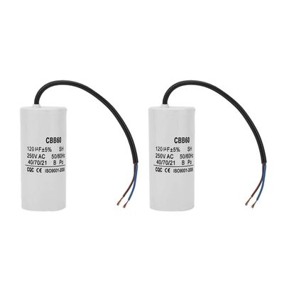 2Pcs CBB60 Run Capacitor, Wire 250VAC 120uF 50/60Hz Capacitor for Motor Air Compressor