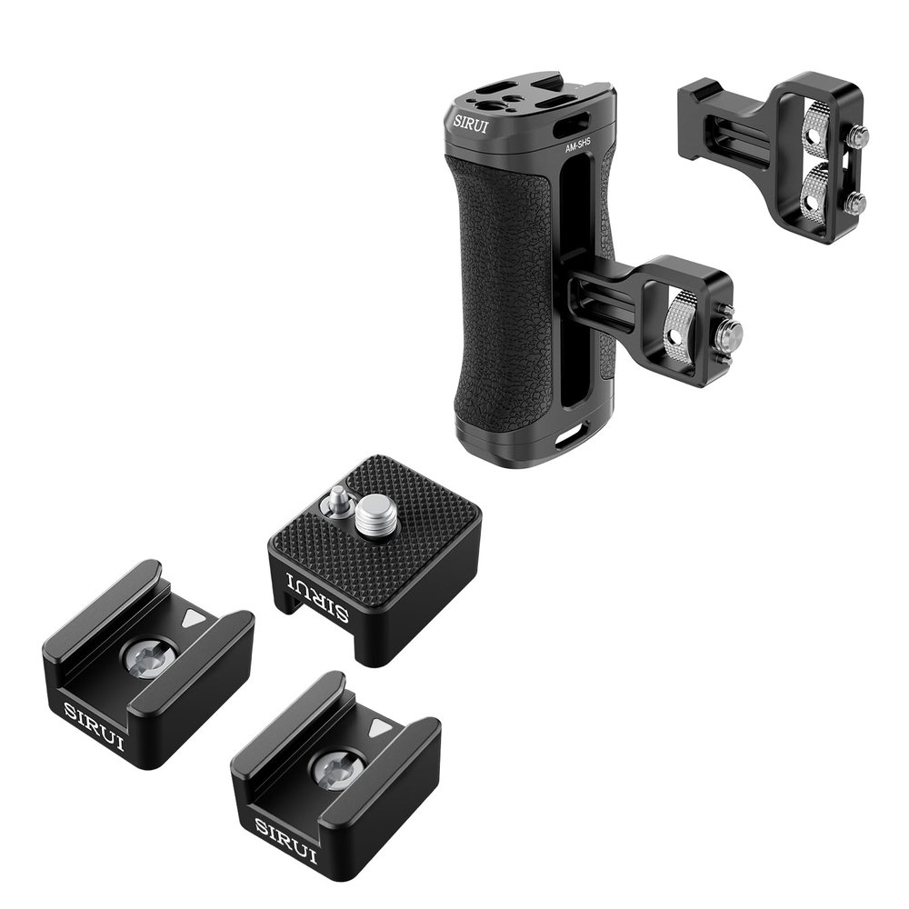 SIRUI Side Handle with ARRI Locating and Dual 1/4" Screw Mount Optional and 3 Pack Camera Cold Shoe Mount Adapter Bundle
