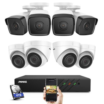 ANNKE 5MP Wired PoE Security Camera System, 8MP Super HD 8 Channel NVR Surveillance System with 4TB Hard Drive, 8pcs 5MP IP Indoor/Outdoor Network Cameras with Build-in Audio, Smart Motion Detection