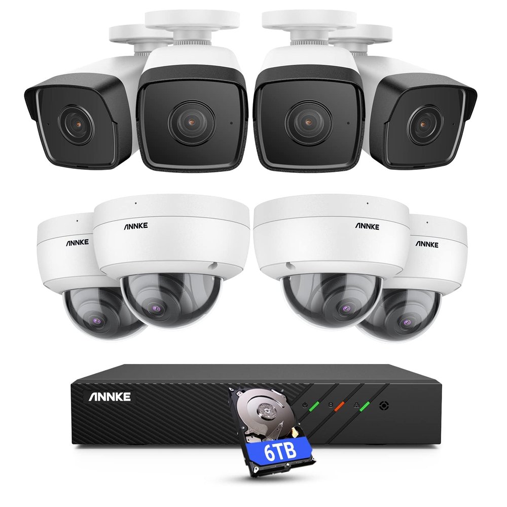 ANNKE 5MP PoE Security Camera System, 8MP Super HD 8 Channel NVR Surveillance System with 6TB Hard Drive, 8pcs 5MP IP Indoor/Outdoor Wired POE Cameras with Build-in Mic,IP67, Color Night Vision