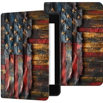 for Kindle 10th Generation 2019 Case, Durable PU Leather Kindle Cover 10th Generation, Adjustable Stand with Auto Sleep/Wake Smart Cover (Not fit Kindle Oasis or Kindle 2022), Wooden USA Flag