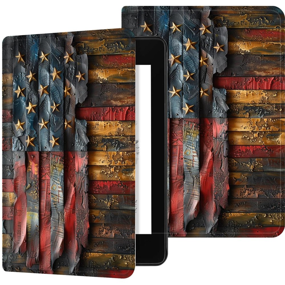 for Kindle 10th Generation 2019 Case, Durable PU Leather Kindle Cover 10th Generation, Adjustable Stand with Auto Sleep/Wake Smart Cover (Not fit Kindle Oasis or Kindle 2022), Wooden USA Flag