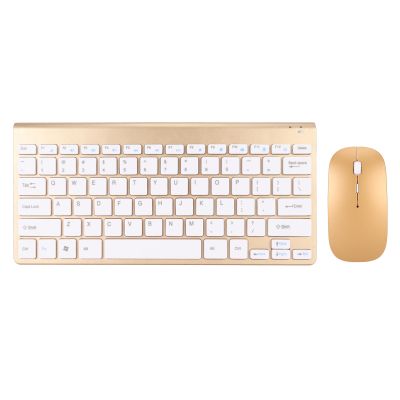 Compact Keyboard Mouse Set, LED Indicator Power Saving Design, Thin and Light with ABS Material for Office (Gold)
