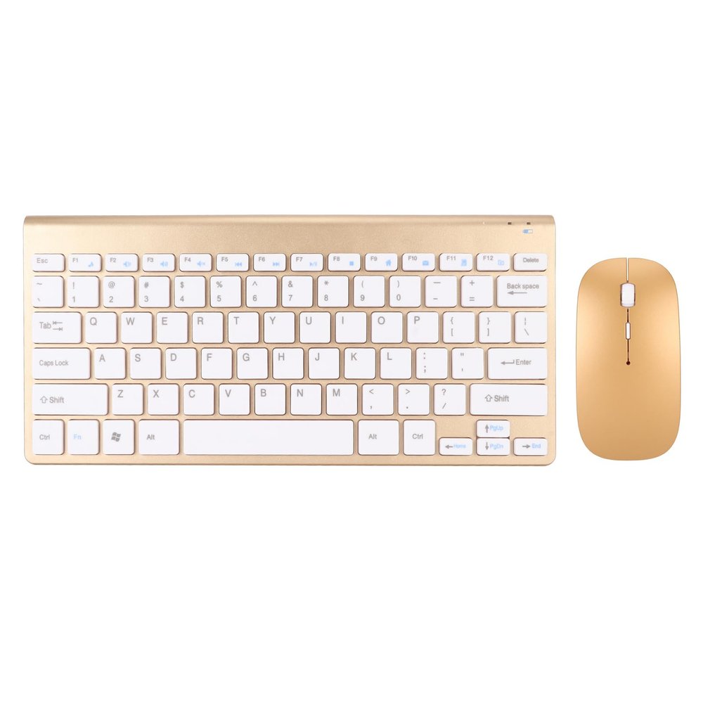 Compact Keyboard Mouse Set, LED Indicator Power Saving Design, Thin and Light with ABS Material for Office (Gold)