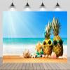 chnywork 12x8ft Summer Seaside Beach Backdrop Sunshine Pineapple Wearing Sunglasses Starfish Wooden Table Background Summer Vacation Theme Party Decorations Photo Booth Studios Props Wallpaper view 1