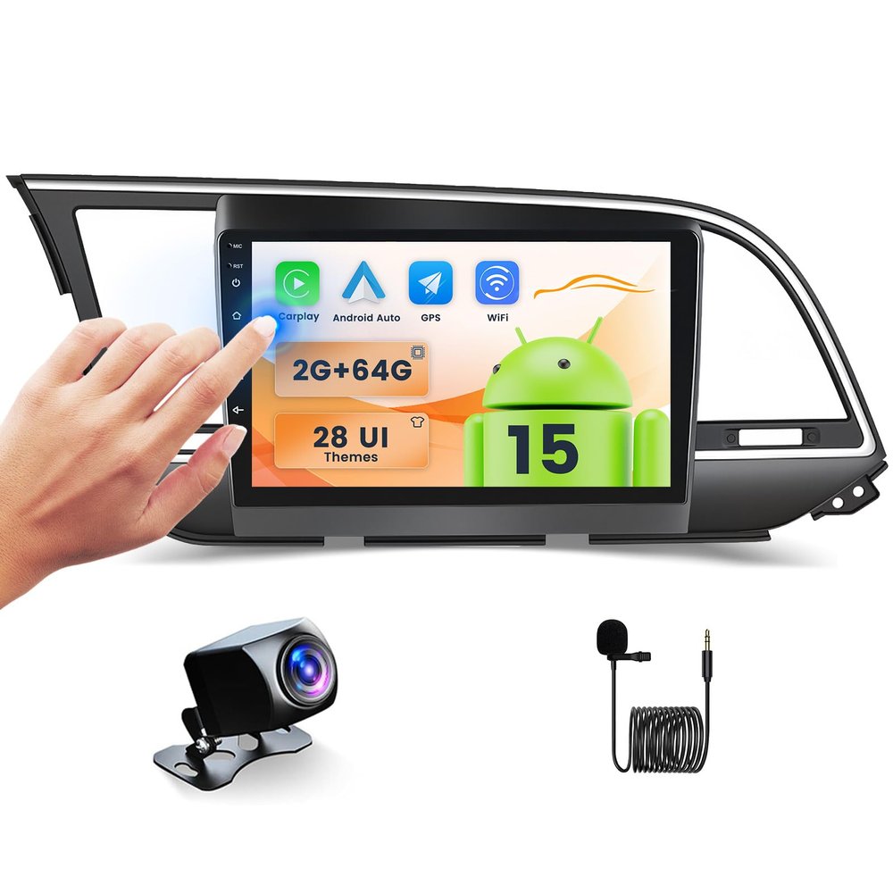 2+64GB Android Car Stereo for Hyundai Elantra 2015-2018 Wireless Carplay Android Auto, 9 Inch Touchscreen Car Radio GPS Navi WiFi Bluetooth Backup Camera FM RDS Radio EQ SWC