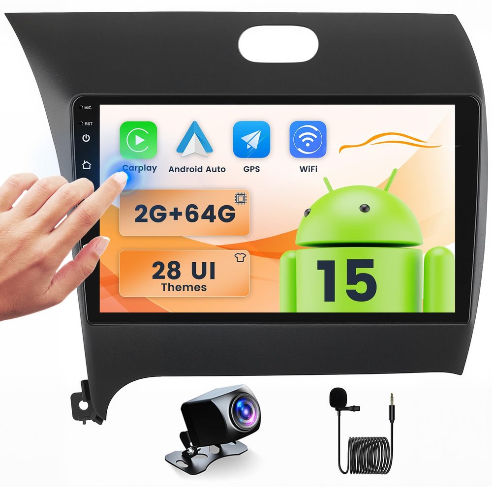 2+64GB Android Car Stereo for KIA Forte Cerato K3 2013-2018 Wireless Carplay Android Auto, 9 Inch Touchscreen Car Radio GPS Navi WiFi Bluetooth Backup Camera FM RDS Radio EQ SWC