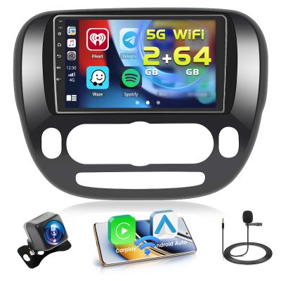 2+64GB Android Car Stereo for Kia Soul 2014-2017 Wireless Carplay Android Auto, 9 Inch Touchscreen Car Radio GPS Navi WiFi Bluetooth Backup Camera FM RDS Radio EQ SWC