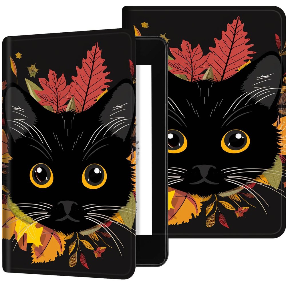 for Kindle Paperwhite 11th Generation Case 6.8 All-New 2024/2023/2021, PU Leather Kindle Case Adjustable Stand with Auto Sleep/Wake Cover for Kindle Paperwhite Signature Edition, Black Cat