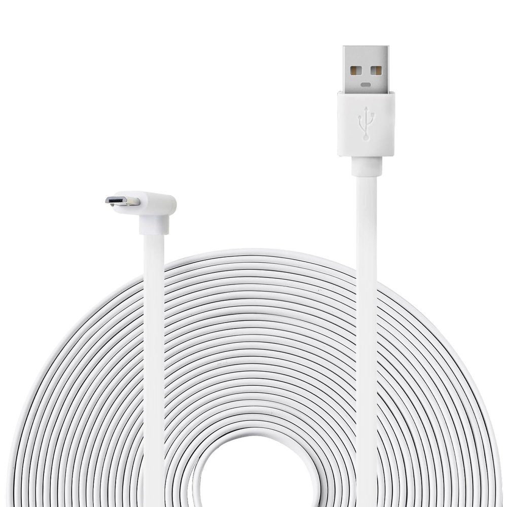 30FT Power Extension Cable Compatible with Wyze Cam Pan v3 Otudoor Security Camera, Micro USB Cord 90 Degree Charger Adapter L-Shaped Long Flat Waterproof Charging Cord-White