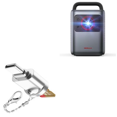 BoxWave Adapter Compatible with Nebula Cosmos Laser - Micro SD Card miniReader, USB Type-C OTG Reader USB3.0 Adapter Keychain - Metallic Silver