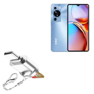 BoxWave Adapter Compatible with Xgody Mate 50 - Micro SD Card miniReader, USB Type-C OTG Reader USB3.0 Adapter Keychain - Metallic Silver