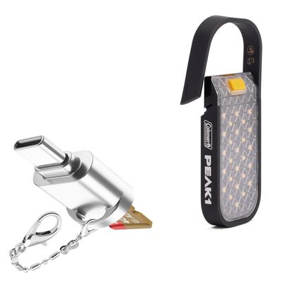 BoxWave Adapter Compatible with Coleman PEAK1 200 Lumen Solar Rechargeable Lantern - Micro SD Card miniReader, USB Type-C OTG Reader USB3.0 Adapter Keychain - Metallic Silver