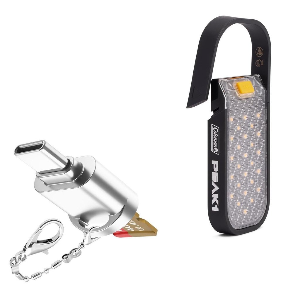 BoxWave Adapter Compatible with Coleman PEAK1 200 Lumen Solar Rechargeable Lantern - Micro SD Card miniReader, USB Type-C OTG Reader USB3.0 Adapter Keychain - Metallic Silver