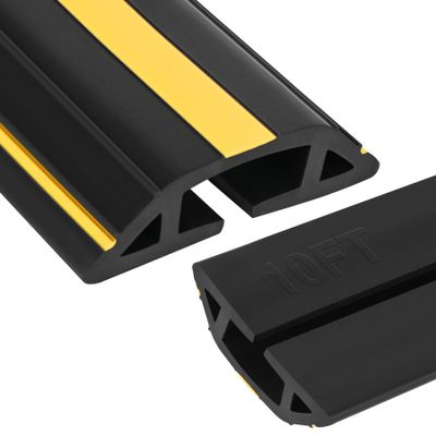 10Ft Cord Covers for Wires on Floor, 3-Channel Heavy Duty Floor Cord Cover with Anti-Slip Base & Yellow Warning Strips, Extension Cord Covers for Floor, Ideal for Home, Office, Outdoor Use