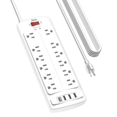 Power Strip, ALESTOR Surge Protector with 12 Outlets and 4 USB Ports, 20 Feet Extension Cord (1875W/15A), 2700 Joules, ETL Listed, White