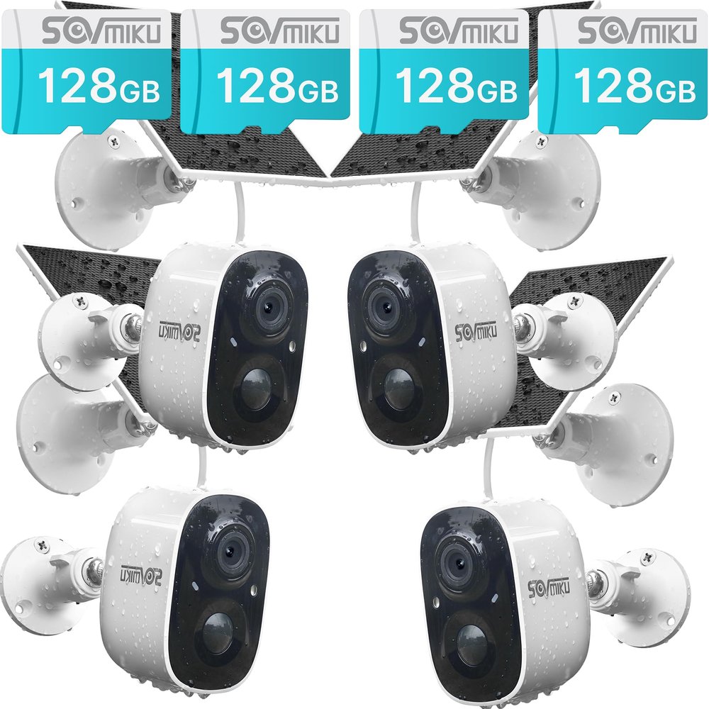 SOVMIKU 512GB 4CG6 Best 2K Solar Security Camera Wireless Outdoor, Battery Powered Camera, Easy to Setup, Motion Detection, Two Way Audio, Audible Flashlight Alarm,2.4GHz Wi-Fi, Color Night Vision