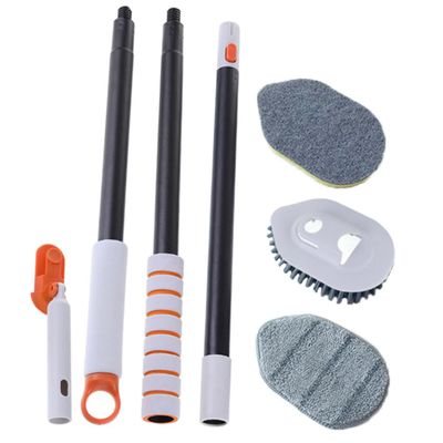 Beaupretty Extendable Handle Scrub Brush Multi-Purpose Bathroom and Floor Cleaning Tool with Durable Hard Bristle and Microfiber Heads for Stain Removal Toilets and Showers