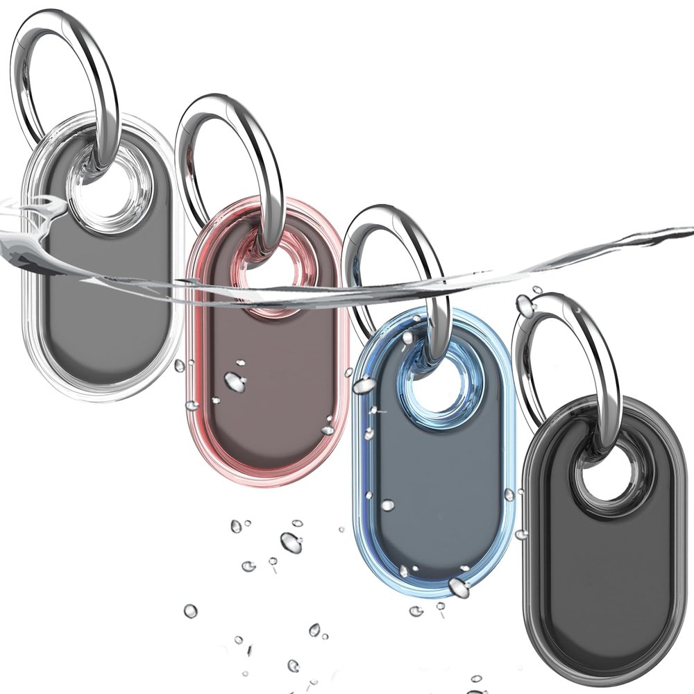4 Pack Waterproof Compatible with Samsung Galaxy SmartTag2 Holder, TPU GPS Tracker Protective Case for Tag 2 with Keychain, Anti-Scratch Smart Tag 2 Case (Pink Blue Black White)