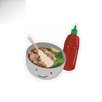 Tgiakisz Pho Sriracha Sticker, Sriracha Hot Sauce Sticker, Food Sticker, Friend Gift, 2x2in, White