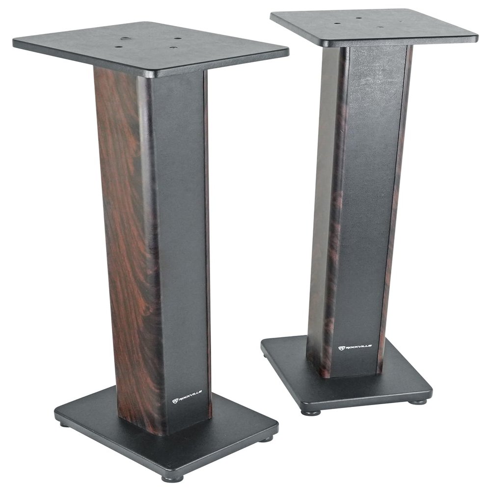 Rockville RHTSD 36" Bookshelf Speaker Stands, Dark Wood Grain, Dual Top Plates, Sand-Fillable Design, 60 lbs Capacity, for Home Theater and Studio Audio