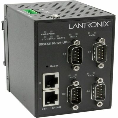 LANTRONIX SDSTX3110-124-LRT-B Servers Media Converter - (4) RS232/422/485 DB9 to (2) 10/100Base-TX, Hardened Serial Device Server