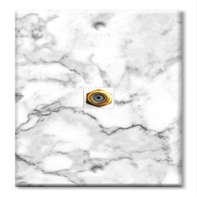 Art Plates - Decorative Printed 1 Port Coax Cable Wall Plate, 3GHz Coaxial Cable Connector, F-Type RG6 - RG59 Cable Extender Male to Male, Gold-Plated - White and Grey Marble - Granite Print