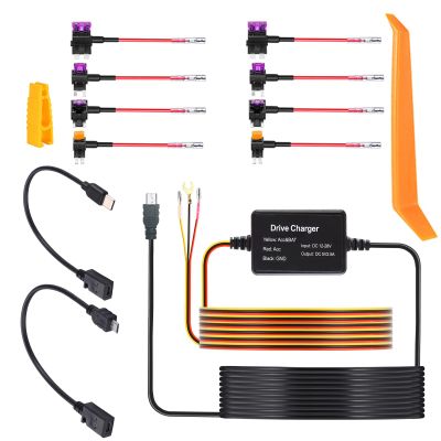 WEEDTK Dash Cam Hardwire Kit with Mini USB Connector and Type-C/Micro USB Patch Cord, 3.2Meter Dashboard Camera Car Charger Cable Kit 12V-24V to 5V, Power Adapter with LP/Mini/ATO/Micro2 Fuse