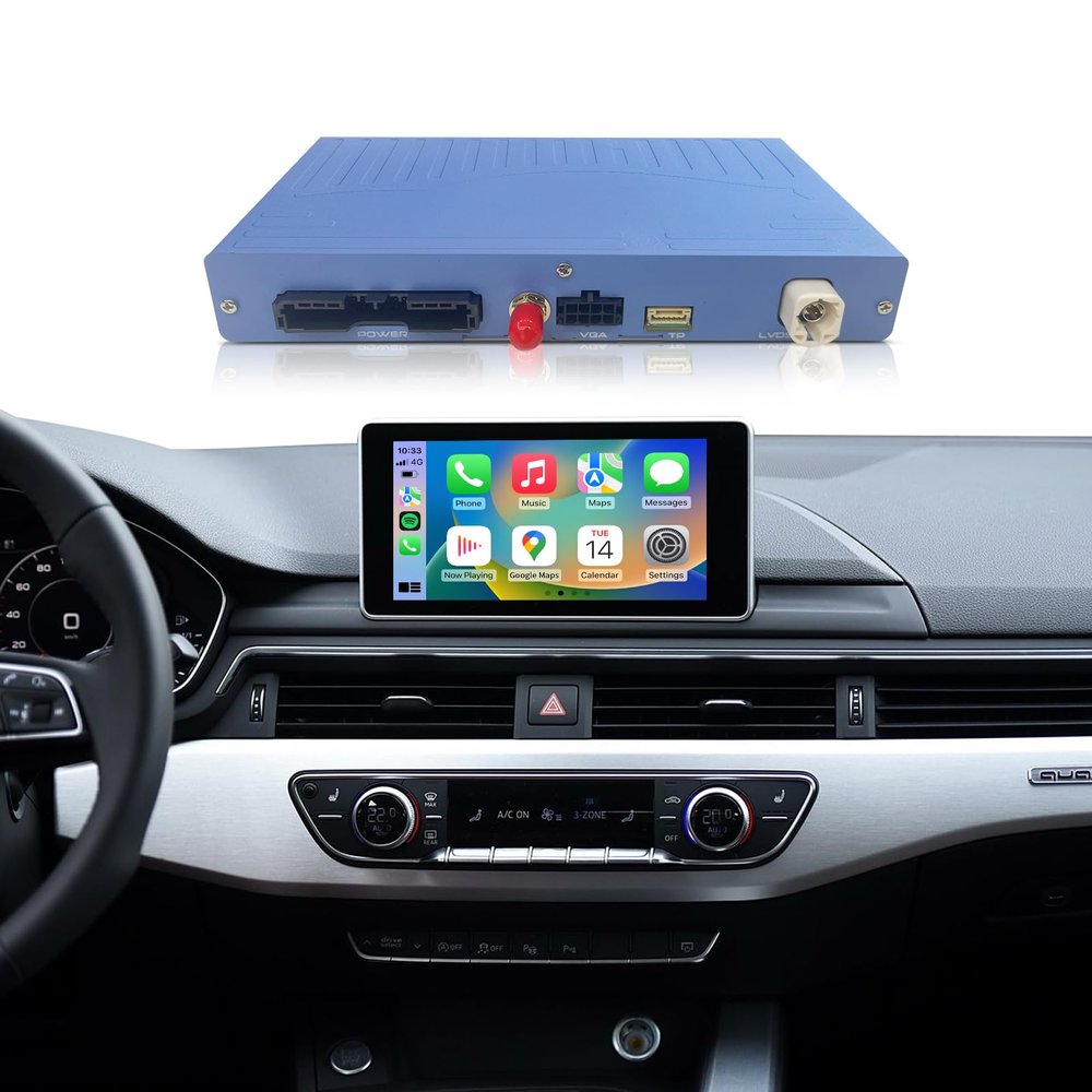 Wireless Apple CarPlay Android Auto Interface for Audi A3 A4 A5 Q5 Q7 2014-2019 MIB System, Multimedia Retrofit Box with AirPlay, Mirrorlink, Support Original Screen, Knob Control & Reverse Camera